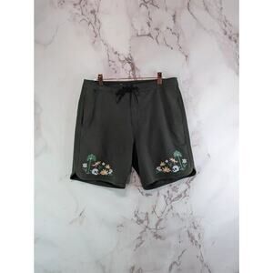 Roark Board Shorts Mens 30 Chiller Mixtape Green Floral Skull Swim Trunks Hybrid